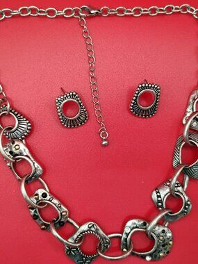 Vintage, Silvertone Necklace with Marcasite's, with matching pierced earrings.